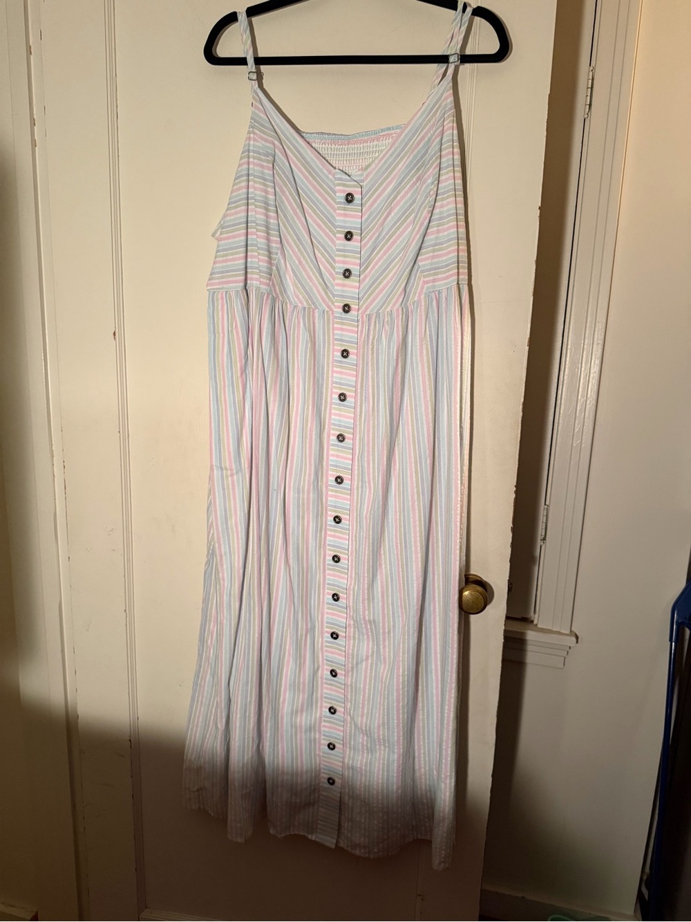 ModCloth Pastel Striped Button-Front Maxi Dress - White, Pink, Blue, Mint